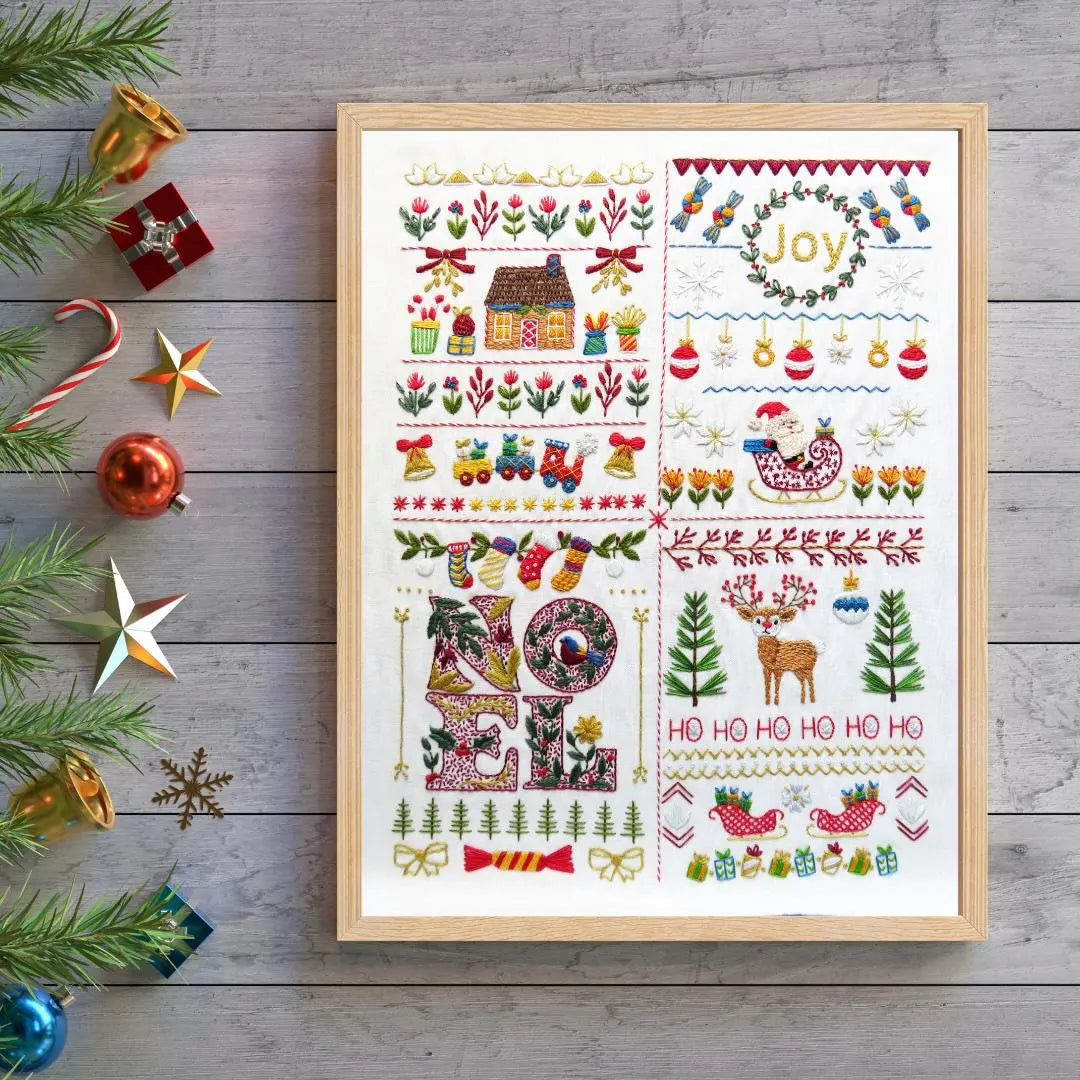 Jolly Christmas Hand Embroidery Kit, Pre Printed Fabric a Festive Beginner Stitch A long Holiday Gift