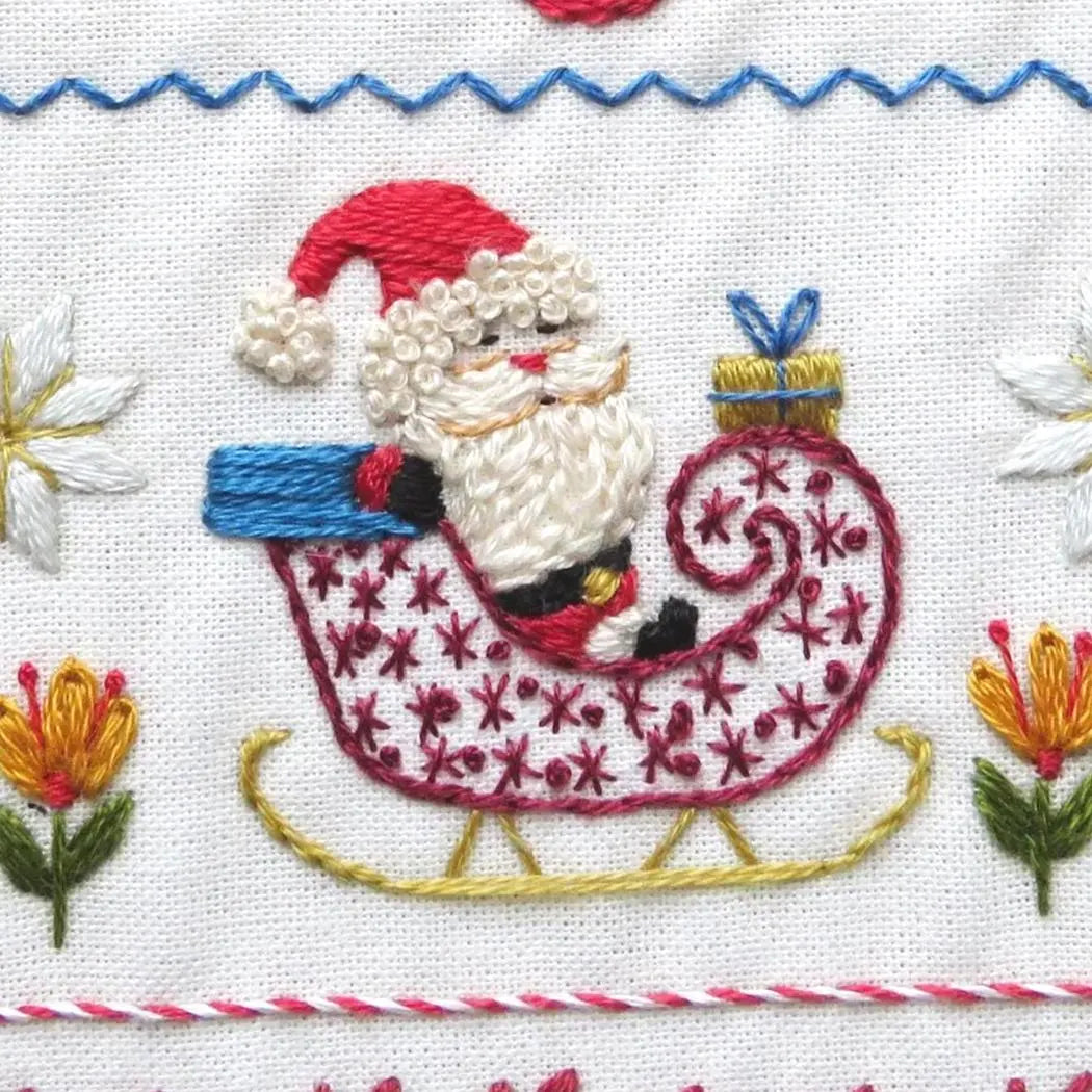 Jolly Christmas Hand Embroidery Kit, Pre Printed Fabric a Festive Beginner Stitch A long Holiday Gift