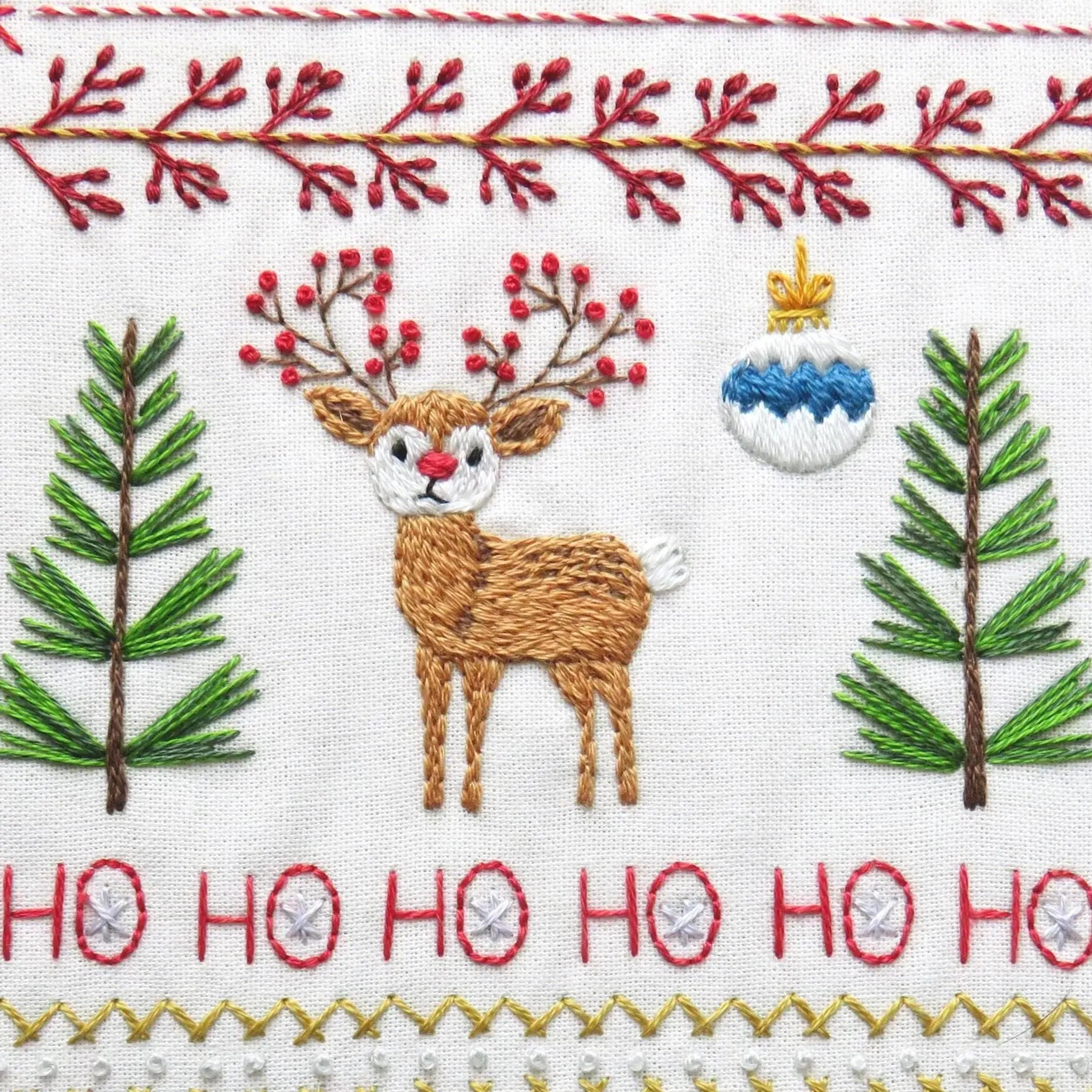 Jolly Christmas Hand Embroidery Kit, Pre Printed Fabric a Festive Beginner Stitch A long Holiday Gift