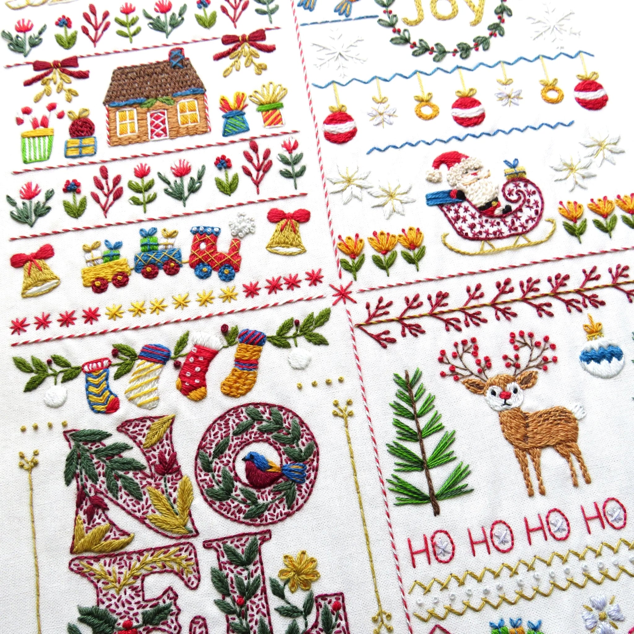 Jolly Christmas Hand Embroidery Kit, Pre Printed Fabric a Festive Beginner Stitch A long Holiday Gift