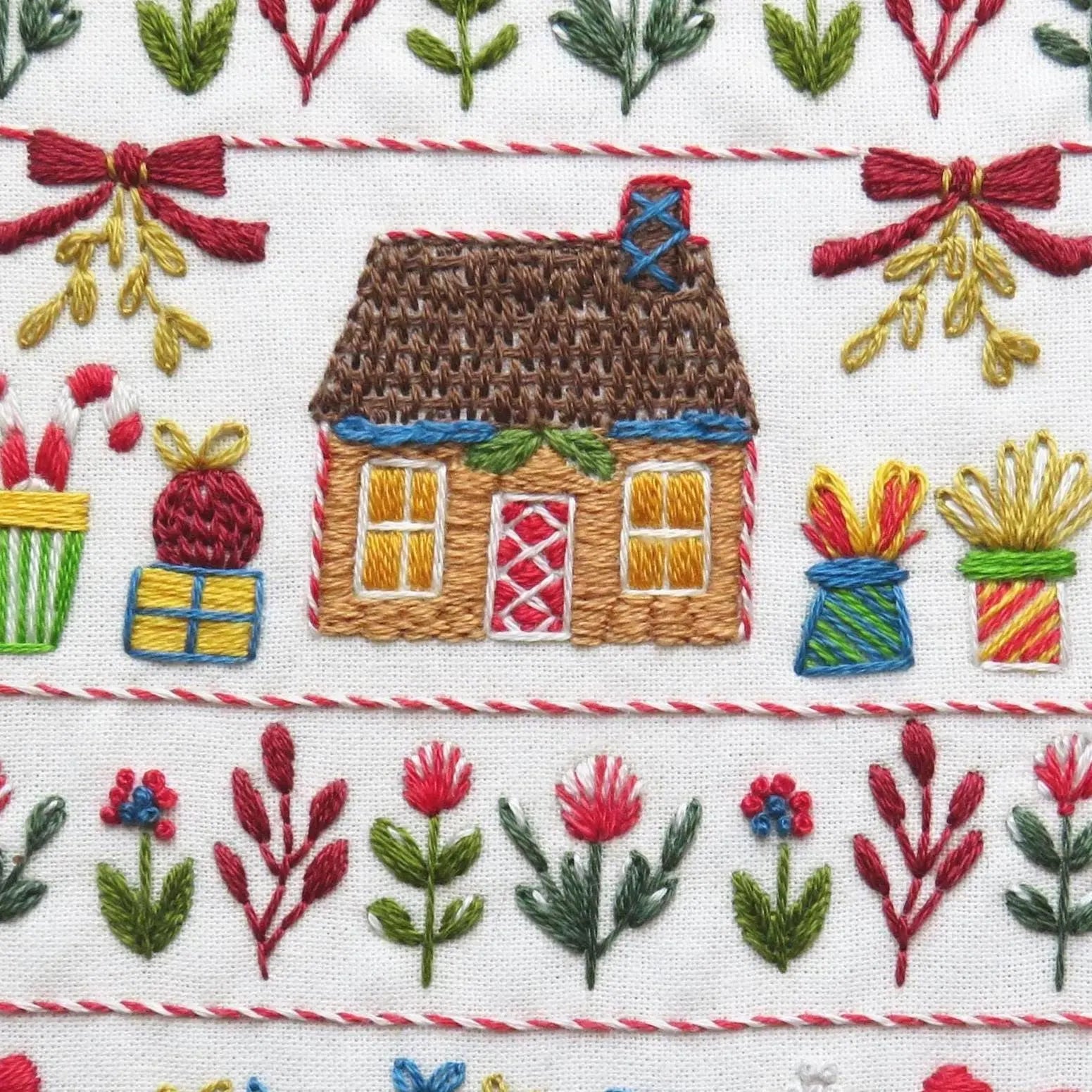 Jolly Christmas Hand Embroidery Kit, Pre Printed Fabric a Festive Beginner Stitch A long Holiday Gift