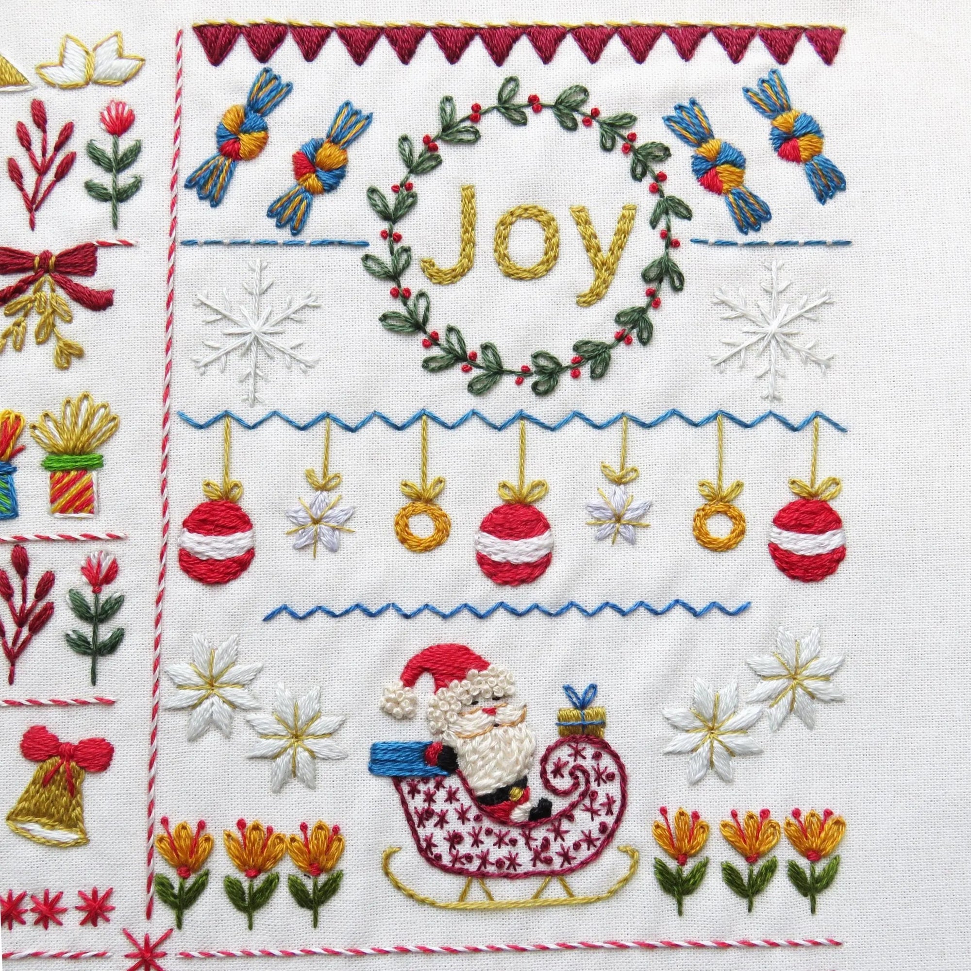 Jolly Christmas Hand Embroidery Kit, Pre Printed Fabric a Festive Beginner Stitch A long Holiday Gift