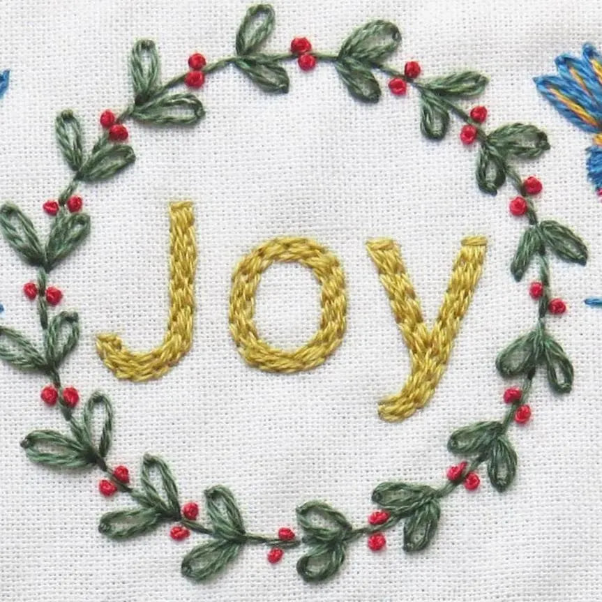 Jolly Christmas Hand Embroidery Kit, Pre Printed Fabric a Festive Beginner Stitch A long Holiday Gift