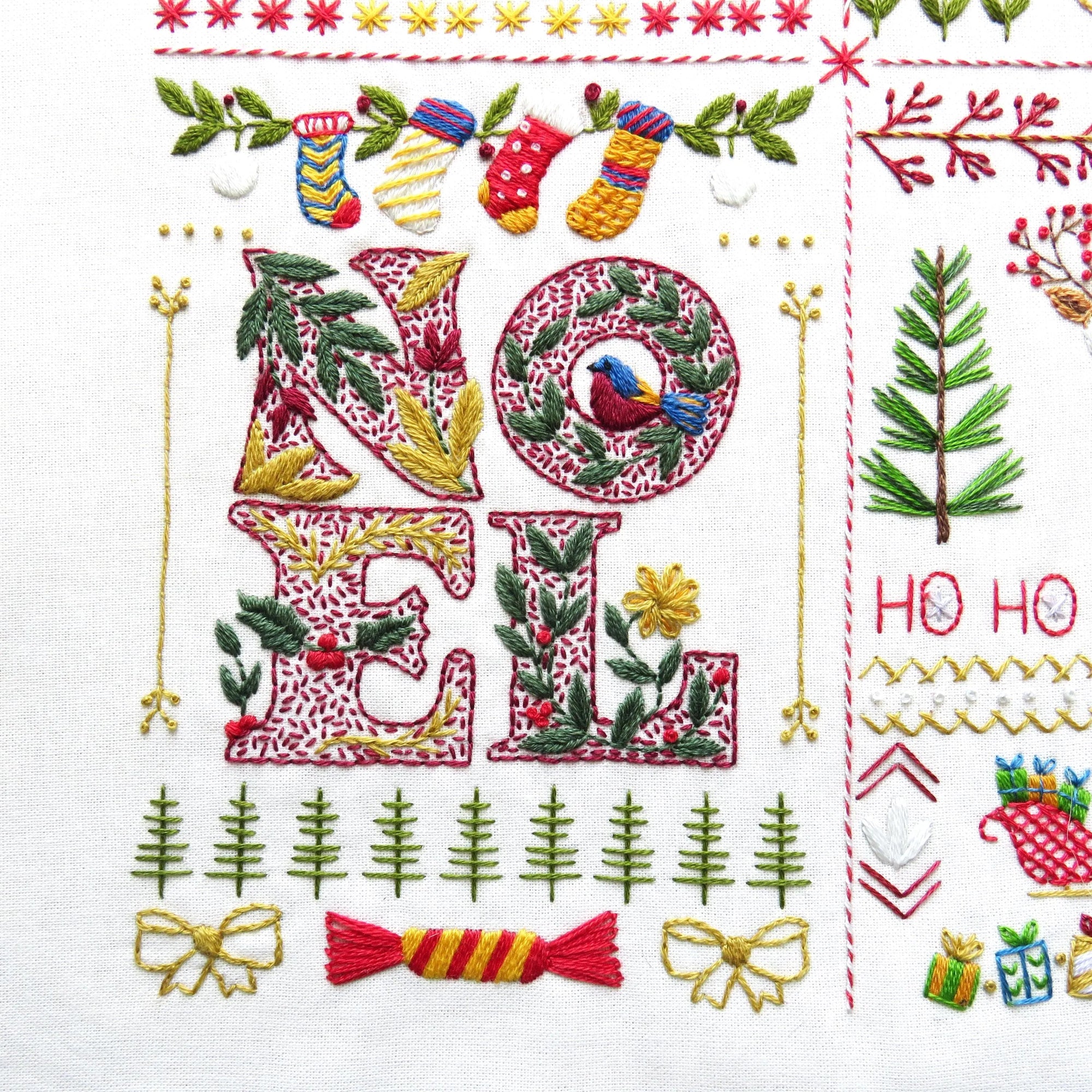 Jolly Christmas Hand Embroidery Kit, Pre Printed Fabric a Festive Beginner Stitch A long Holiday Gift