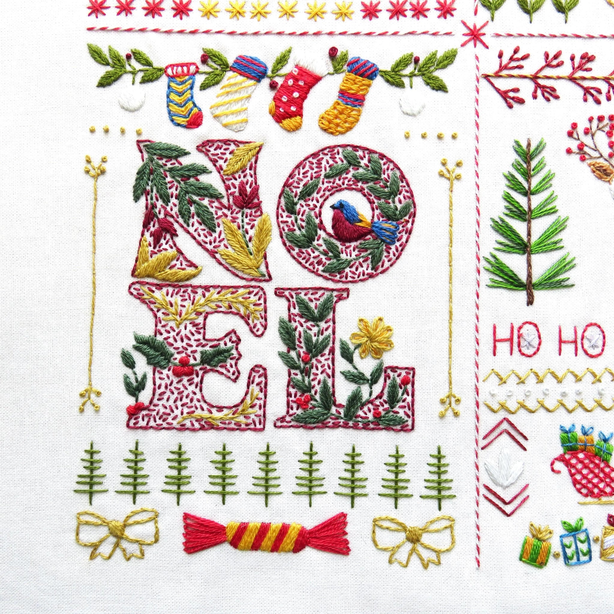 Jolly Christmas Hand Embroidery Kit, Pre Printed Fabric a Festive Beginner Stitch A long Holiday Gift