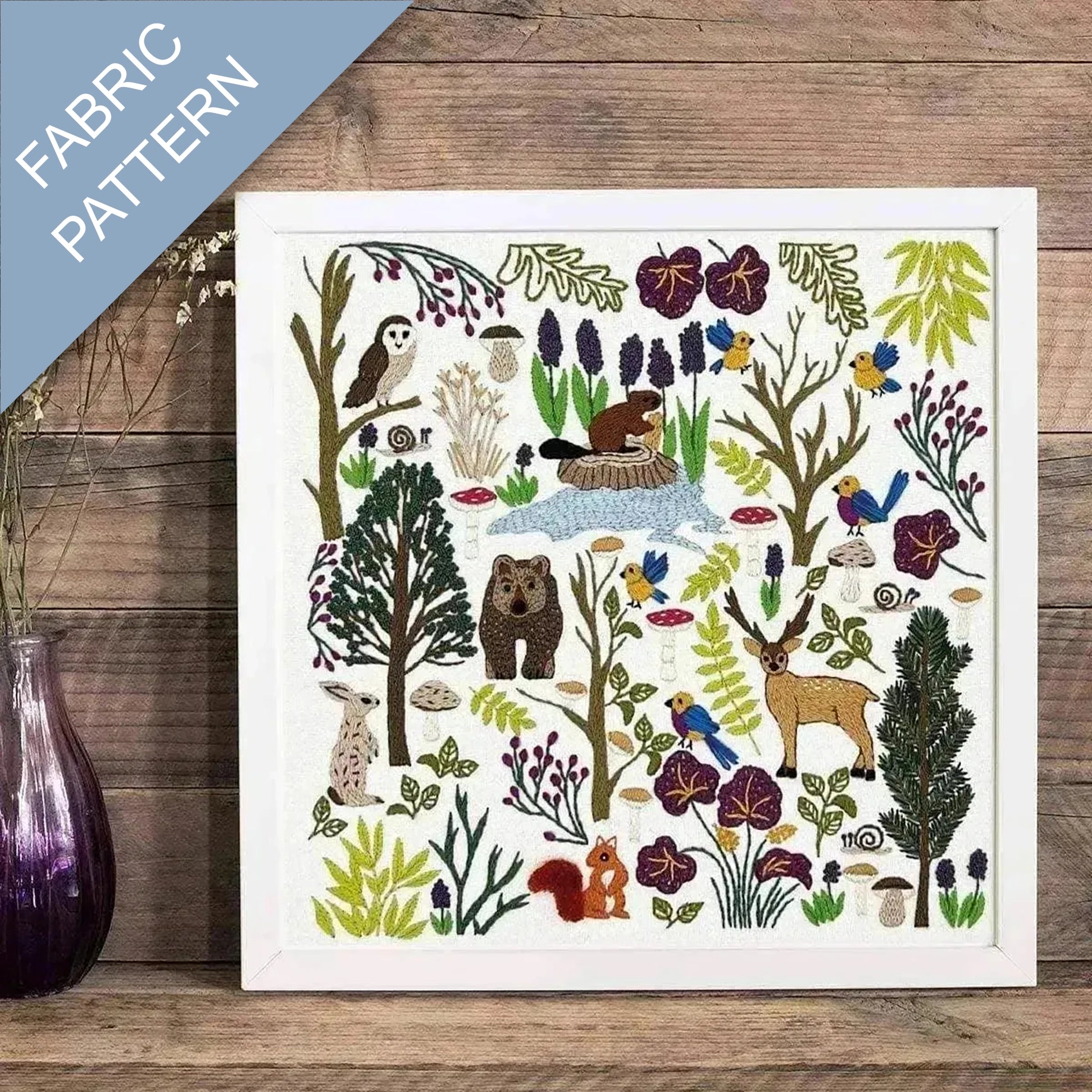 forest embroidery pattern fabric