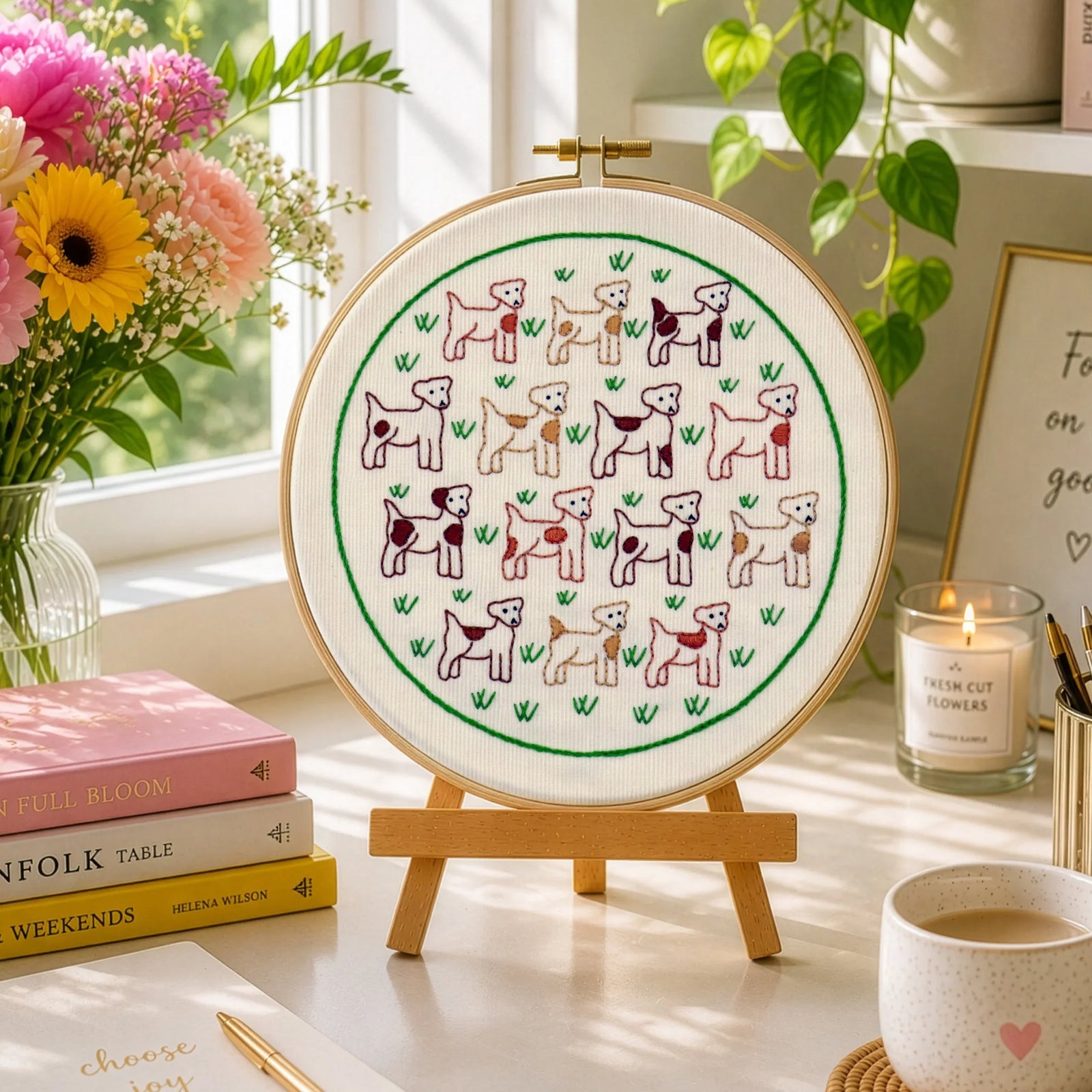 I am sure you will love stitching these little dogs as much as I did. Learn simple hand embroidery stitches whilst creating a beautiful piece of embroidery hoop art.