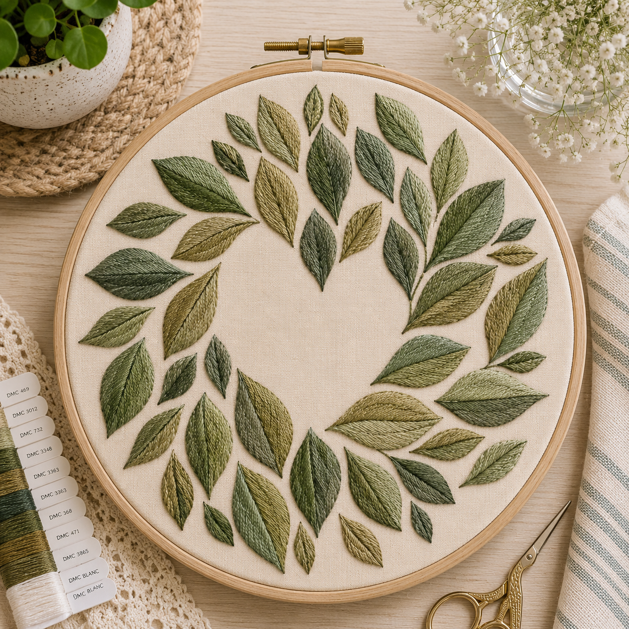 Leaves Turn Hand Embroidery PDF Template