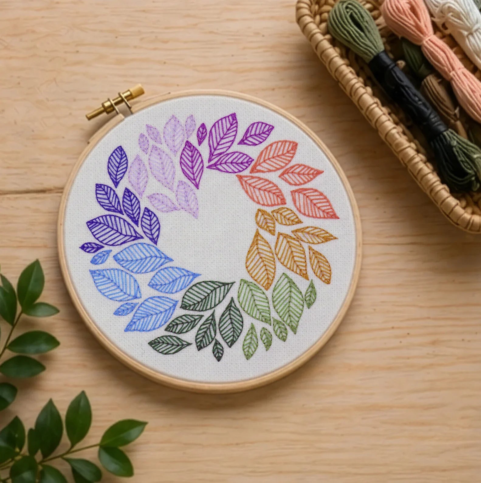 The As the Leaves Turn, Hand Embroidery kit comes with all the Highest Quality materials you will need to complete the pictured design (apart from embroidery scissors).
