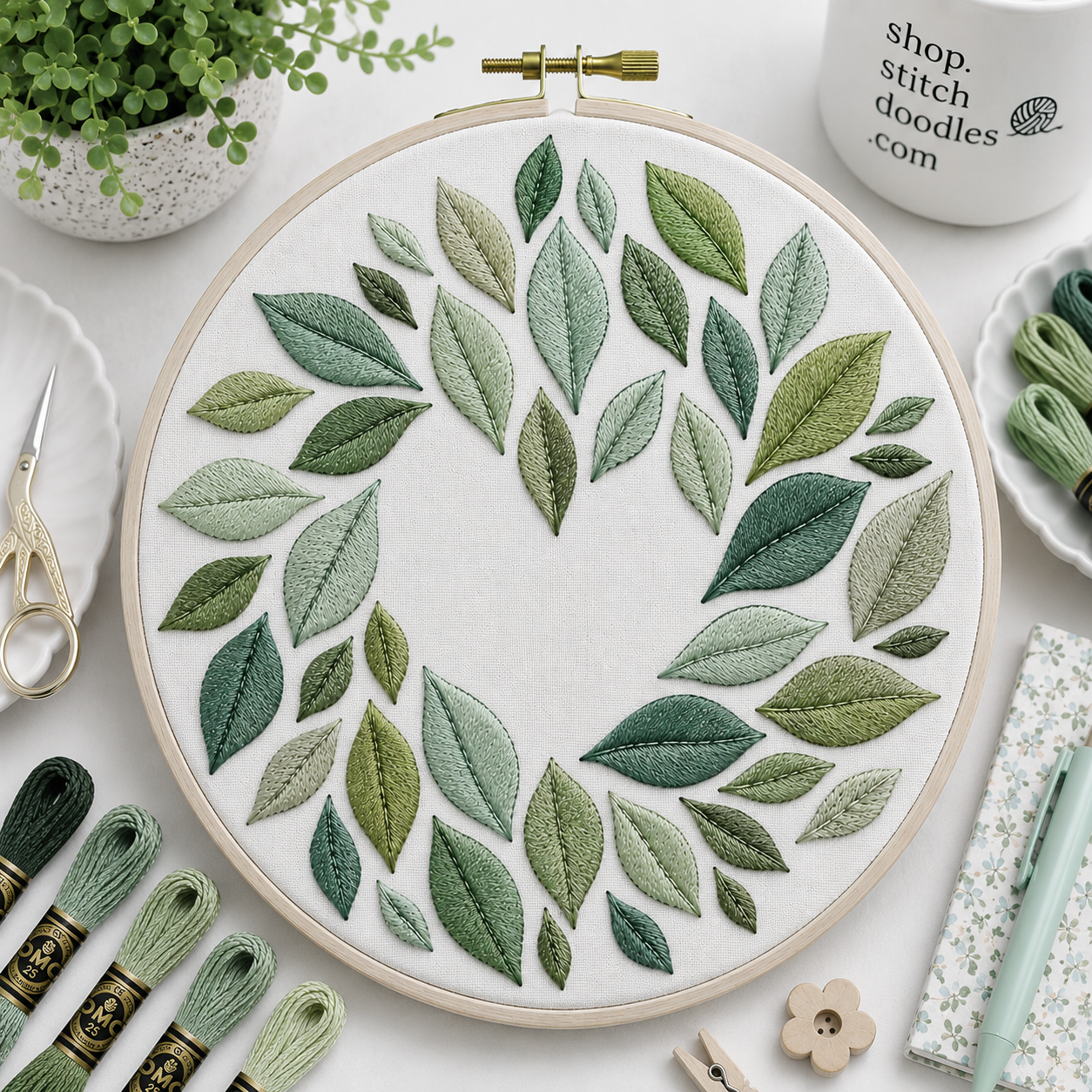 leaves turn hand embroidery [attern
