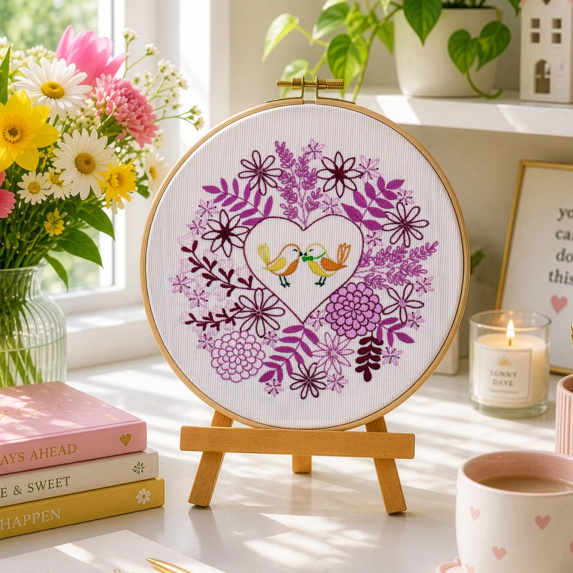 This Embroidery Pattern is called 'Love Blooms' - it is a beautiful embroidery design and a delight to stitch.