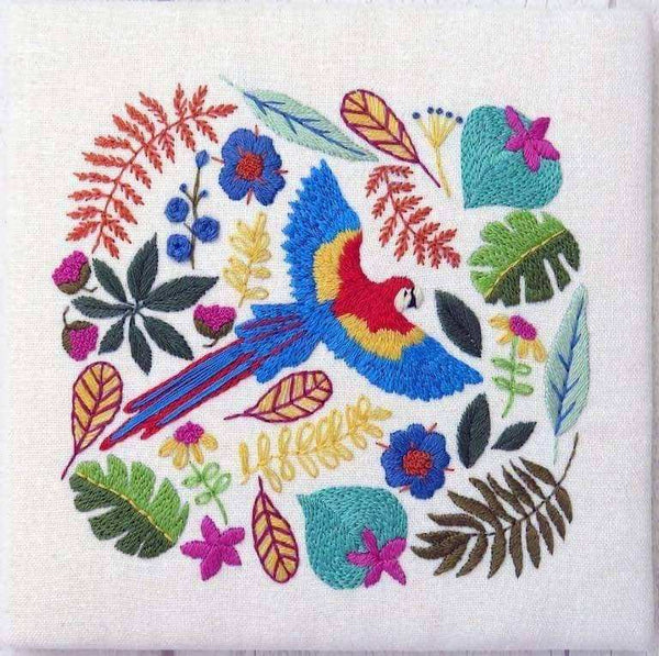 Macaw Parrot Tropical Hand Embroidery Design , PDF Download , StitchDoodles , embroidery hoop kit, embroidery kit for adults, embroidery kit for beginers, embroidery kits for beginners, hand embroidery, PDF pattern , StitchDoodles , shop.stitchdoodles.com