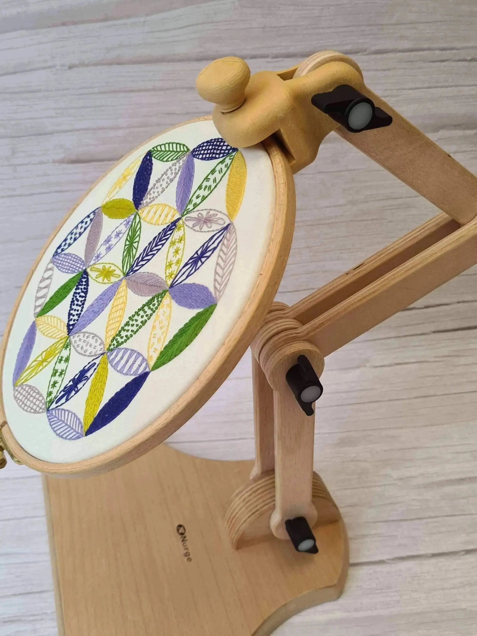 Nurge Adjustable Wooden Seat Embroidery Stand , Embroidery Supplies , StitchDoodles , embroidery hoop kit, embroidery kit for adults, embroidery kit for beginers, embroidery kits for beginners, hand embroidery, hand embroidery hoop, hand embroidery seat frame, nurge seat stand , StitchDoodles , shop.stitchdoodles.com