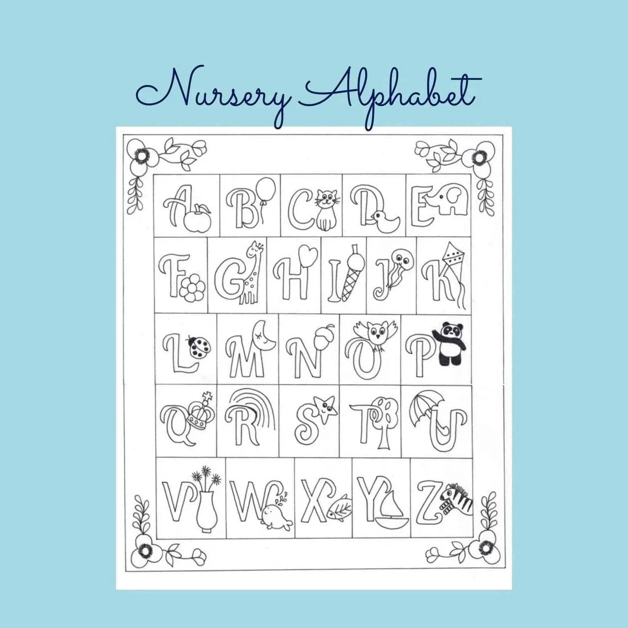 Nursery Alphabet - Embroidery Template , PDF Download , StitchDoodles , embroidery hoop kit, embroidery kit for adults, embroidery kit for beginers, hand embroidery, PDF pattern , StitchDoodles , shop.stitchdoodles.com