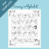 Nursery alphabet template with decorative letters on a blue background