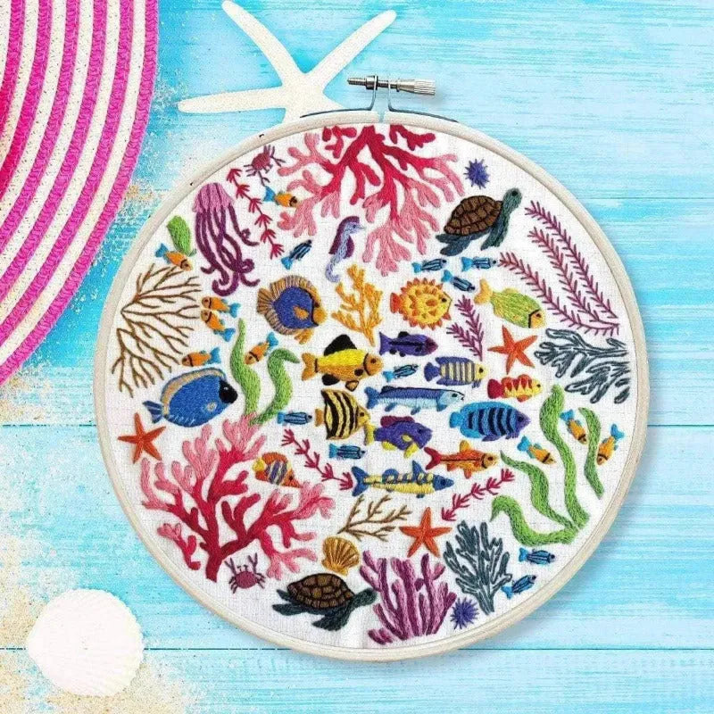 Ocean Wonders, Hand Embroidery Kit , Embroidery Kit , StitchDoodles , Embroidery, embroidery hoop kit, Embroidery Kit, embroidery kit for adults, embroidery kit for beginers, hand embroidery, hand embroidery kit, hand stitching, nurge square hoops, PDF pattern , StitchDoodles , shop.stitchdoodles.com