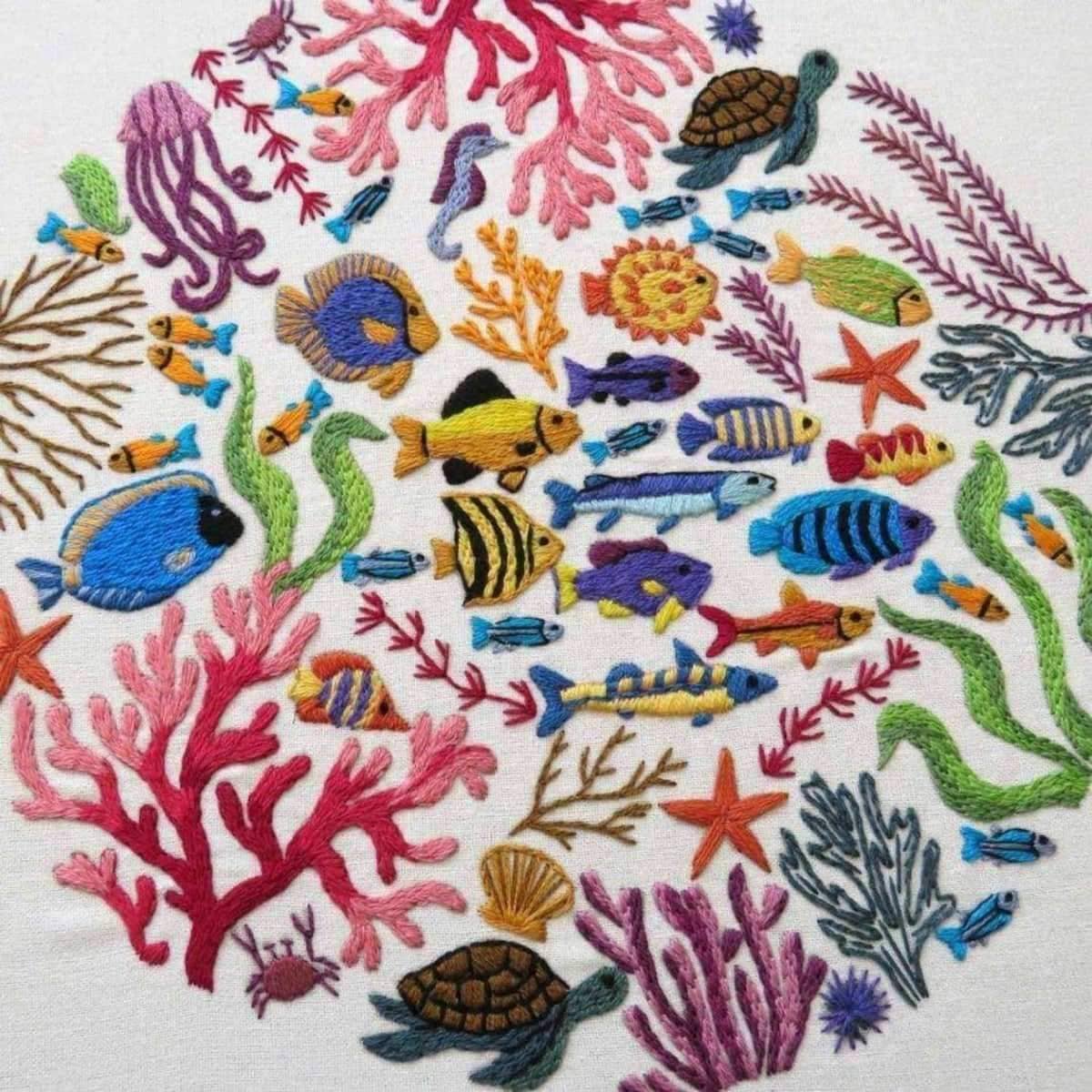 Ocean Wonders, Hand Embroidery Kit , Embroidery Kit , StitchDoodles , Embroidery, embroidery hoop kit, Embroidery Kit, embroidery kit for adults, embroidery kit for beginers, hand embroidery, hand embroidery kit, hand stitching, nurge square hoops, PDF pattern , StitchDoodles , shop.stitchdoodles.com