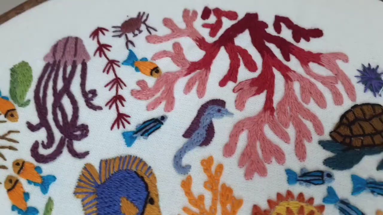 Ocean Wonders close up hand embroidery design