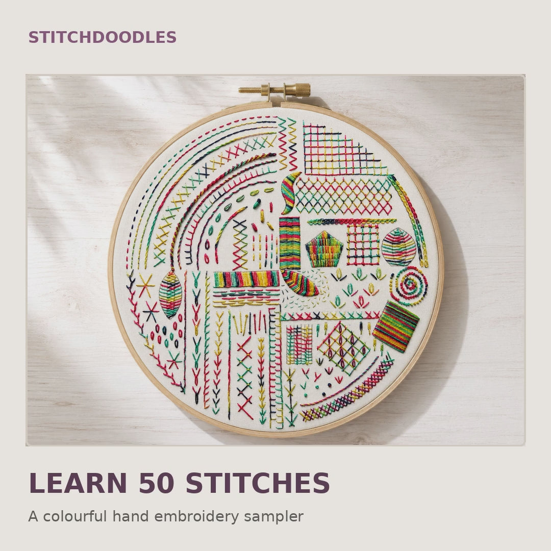 Card Deck Hand Embroidery Sampler Pre Printed Fabric | Learn 50 Embroidery Stitches