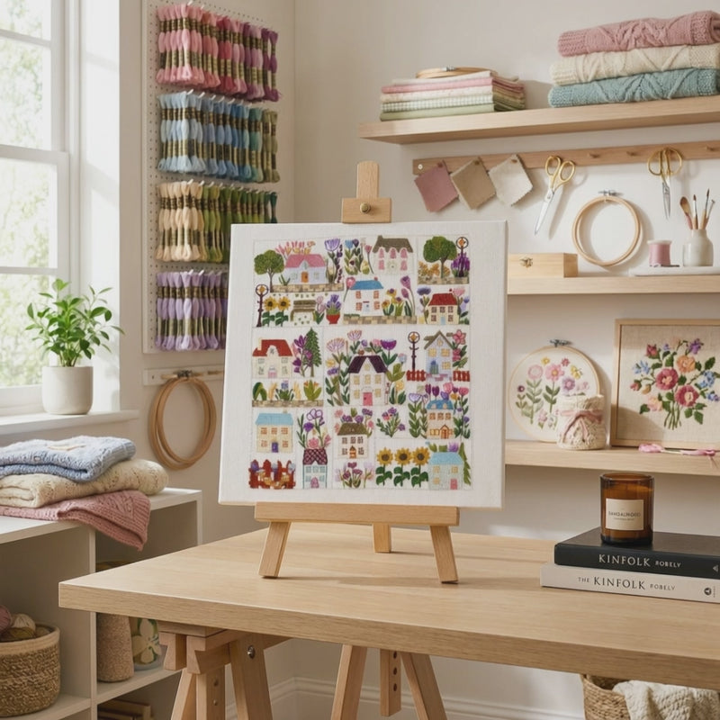 village in bloom hand embroidery pattern and kit