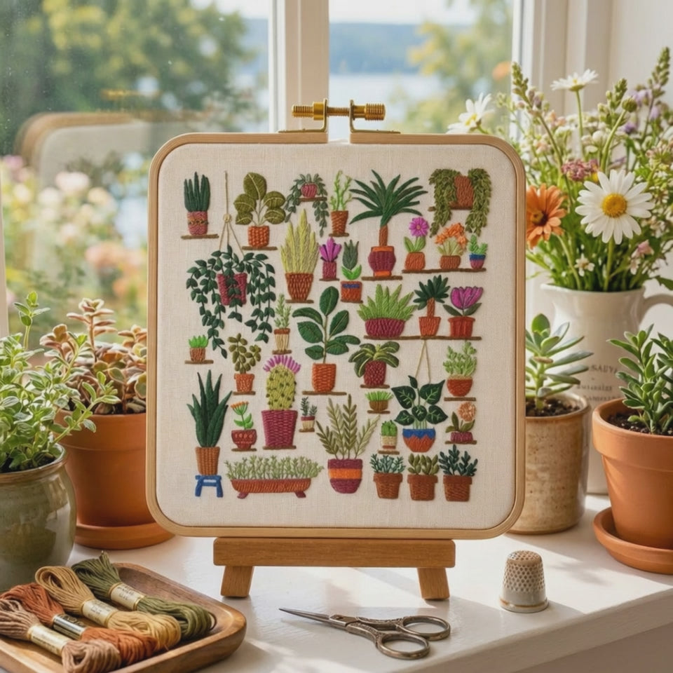 plantopia plants gardening hand embroidey pattern