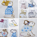 Rabbits in Stitches , PDF Download , StitchDoodles , applique, Bag charm, bunny, charm, crafting, decoration, Embroidery, embroidery hoop, embroidery hoop kit, Embroidery Kit, embroidery kit for adults, embroidery kit for beginers, felt, hand embroidery, hand stitching, handmade, home decor, keyring, modern embroidery, nusery decor, ornament, pattern, pdf download, PDF pattern, rabbit, sew, sewing , StitchDoodles , shop.stitchdoodles.com