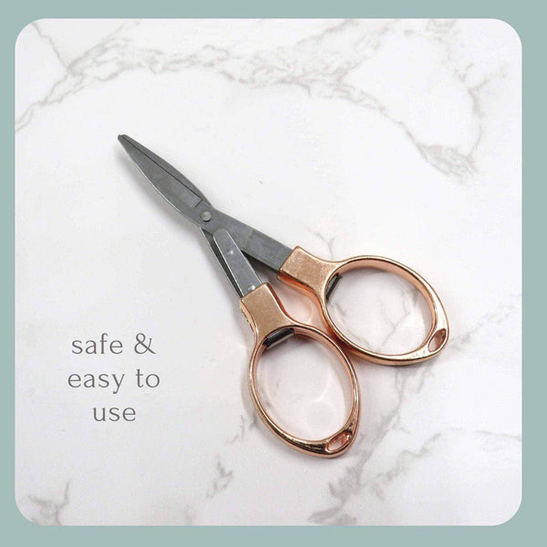 Rose Gold Hand Embroidery Scissors, Folding for on the go stitching , Embroidery Supplies , StitchDoodles , embroidery hoop kit, embroidery kit for adults, embroidery kit for beginers, hand embroidery scissors , StitchDoodles , shop.stitchdoodles.com