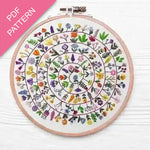 Embroidery hoop with floral pattern on a white background, labeled 'PDF Pattern'.