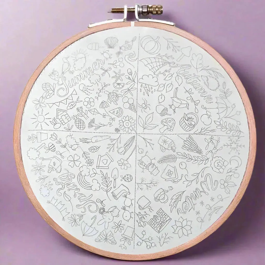 Seasonal Doodles Pre Printed Fabric , Pre Printed Fabric Pattern , StitchDoodles , doodle embroidery, embroidery hoop kit, Embroidery Kit, embroidery kit for adults, embroidery kit fro beginners, embroidery pattern, flower embroidery, hand embroidery, hand embroidery kit, hand embroidery pattern, modern embroidery kits, month embroidery, PDF pattern, year embroidery, Year of Stitches , StitchDoodles , shop.stitchdoodles.com