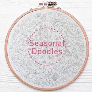 Seasonal Doodles Pre Printed Fabric , Pre Printed Fabric Pattern , StitchDoodles , doodle embroidery, embroidery hoop kit, Embroidery Kit, embroidery kit for adults, embroidery kit fro beginners, embroidery pattern, flower embroidery, hand embroidery, hand embroidery kit, hand embroidery pattern, modern embroidery kits, month embroidery, PDF pattern, year embroidery, Year of Stitches , StitchDoodles , shop.stitchdoodles.com