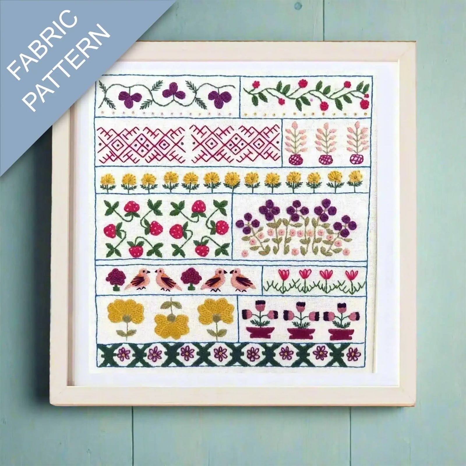 SPRING SAMPLER EMBROIDERY FABRIC PATTERN