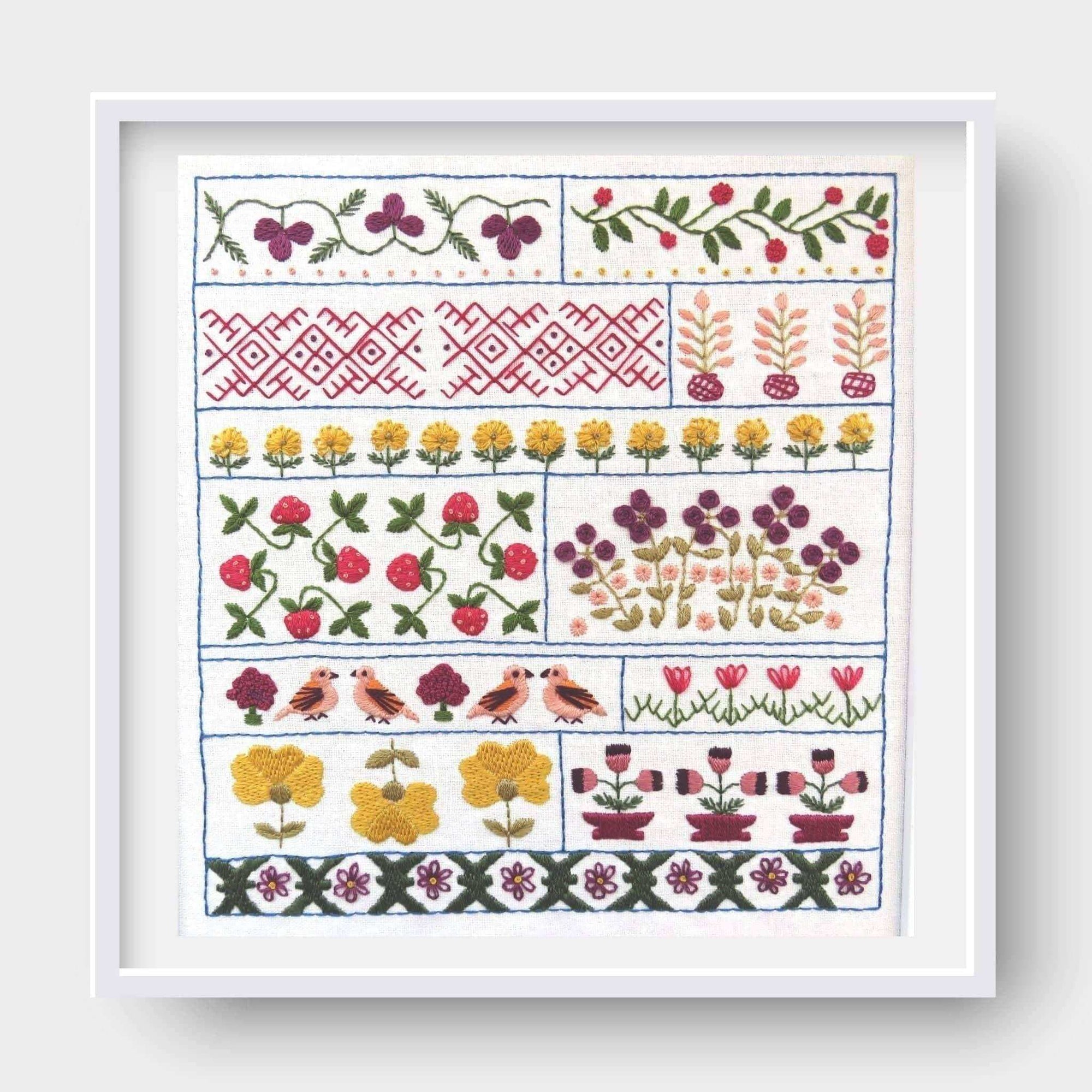 Spring Sampler, Pre Printed Embroidery Fabric Panel Pattern , Pre Printed Fabric Pattern , StitchDoodles , embroidery hoop kit, embroidery kit for adults, embroidery kit for beginers, hand embroidery, hand embroidery fabric, hand embroidery kit, PDF pattern , StitchDoodles , shop.stitchdoodles.com