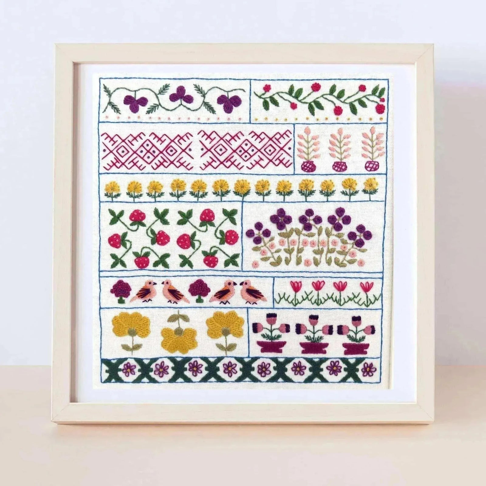 Spring Sampler, Pre Printed Embroidery Fabric Panel Pattern , Pre Printed Fabric Pattern , StitchDoodles , embroidery hoop kit, embroidery kit for adults, embroidery kit for beginers, hand embroidery, hand embroidery fabric, hand embroidery kit, PDF pattern , StitchDoodles , shop.stitchdoodles.com