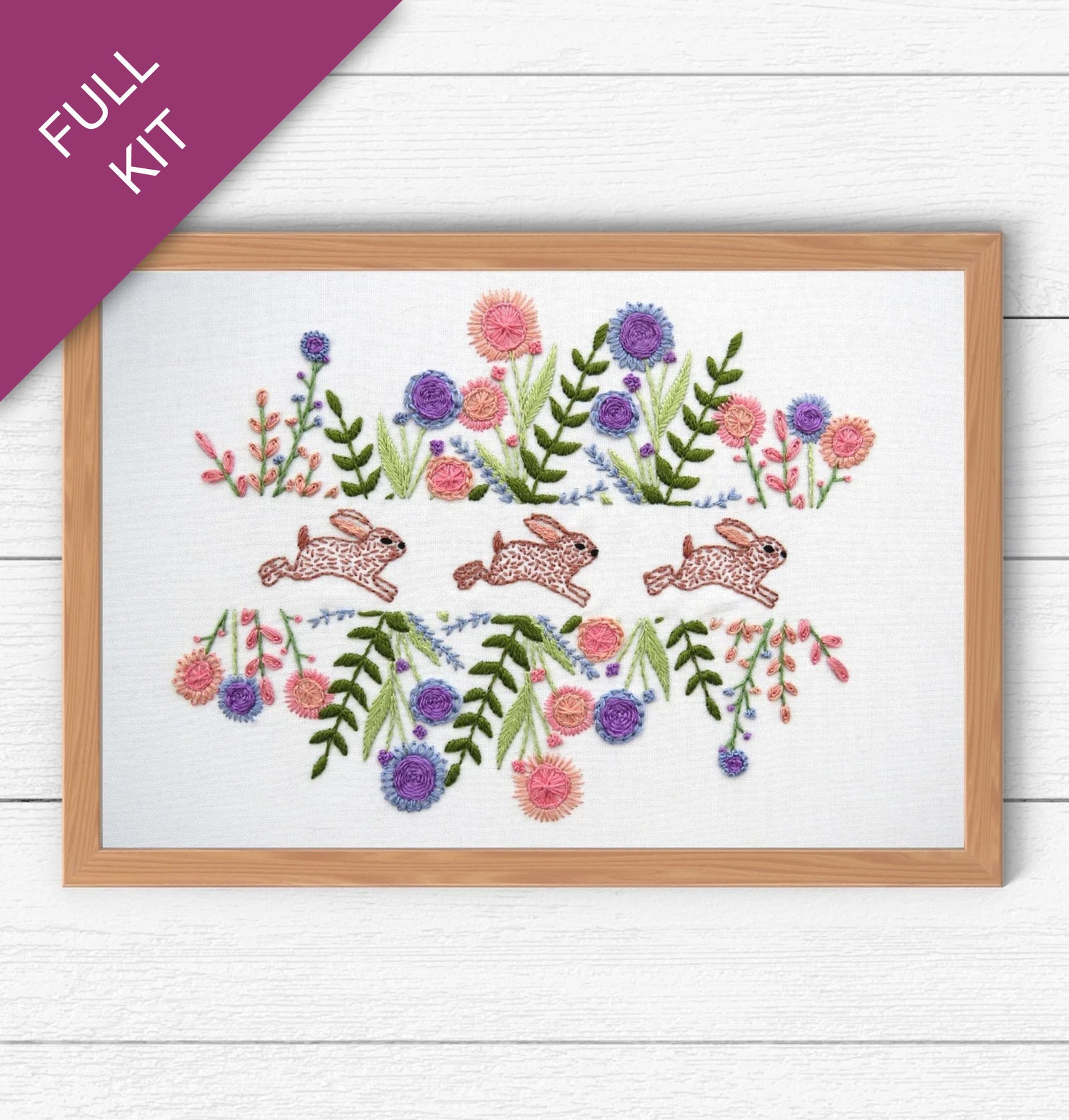 Spring Rabbits hand Embroidery Kit for Beginners
