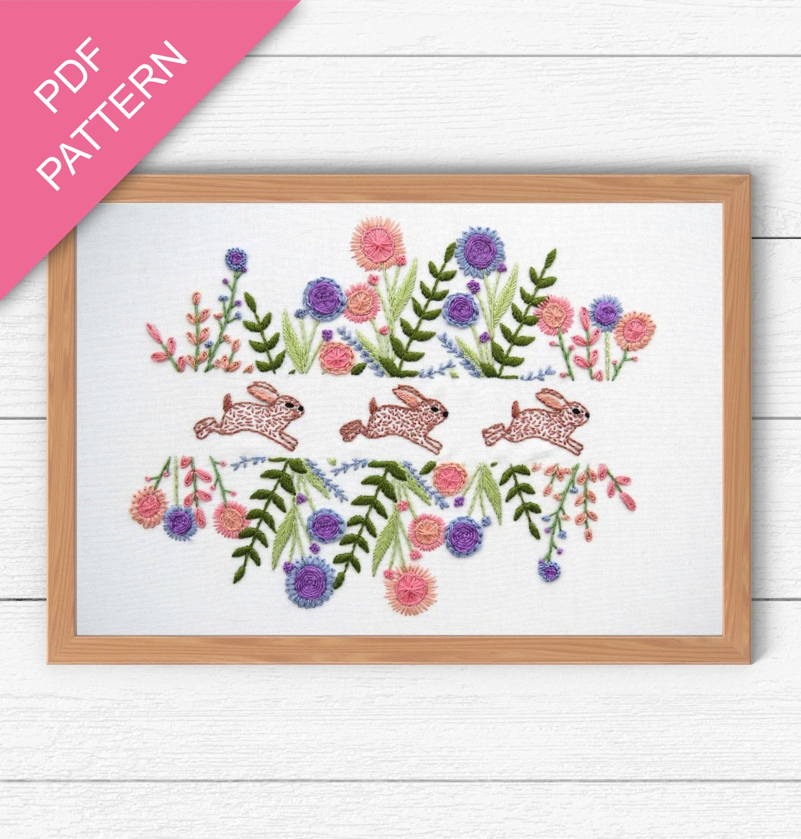 Spring Rabbits Hand Embroidery Pattern