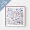 Framed fabric pattern with floral design on a white background