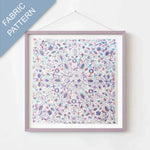 Framed fabric pattern with floral design on a white background