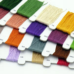 Assorted colorful embroidery threads on a white background