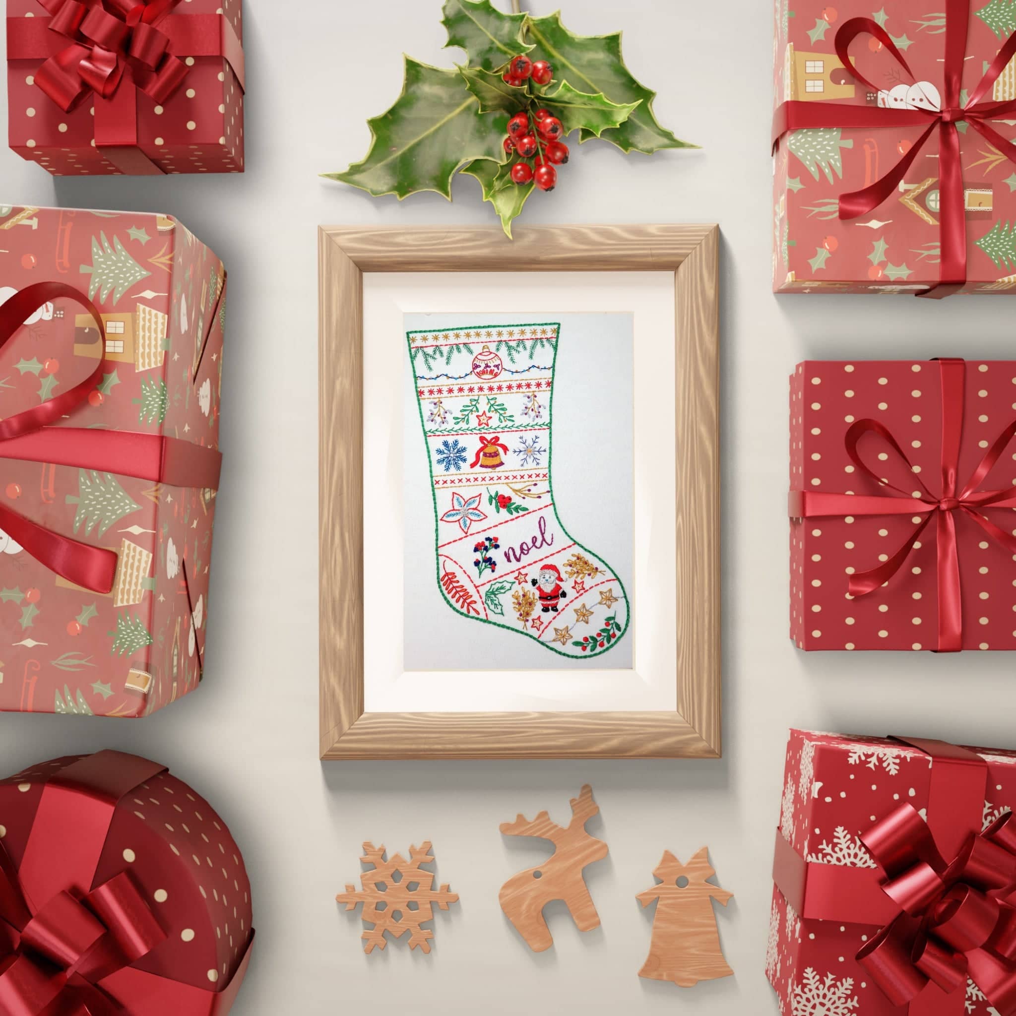 Christmas Stocking Hand Embroidery Kit , Hand Embroidery Kit , StitchDoodles , christmas, embroidery hoop kit, Embroidery Kit, embroidery kit for adults, embroidery kit fro beginners, embroidery kits for adults, embroidery kits for beginners, hand embroidery fabric, modern embroidery kits , StitchDoodles , shop.stitchdoodles.com