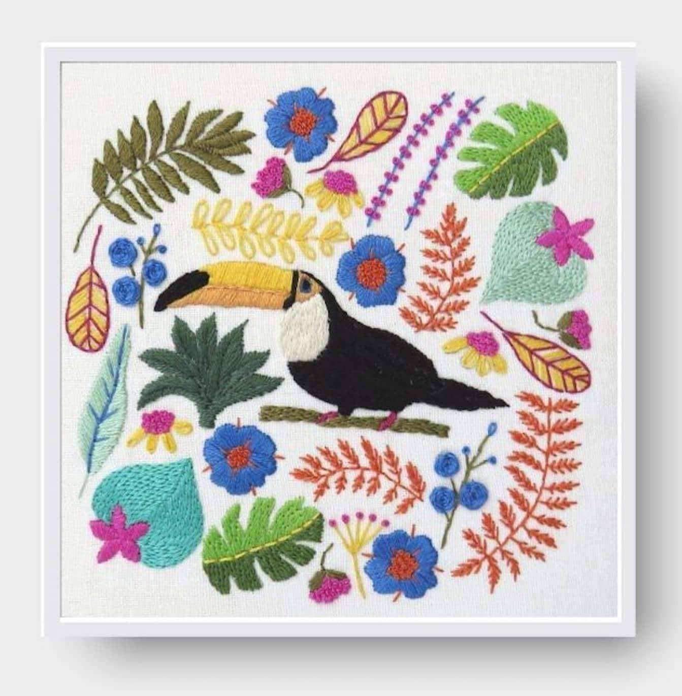 Toucan Parrot Hand Embroidery Pattern , PDF Download , StitchDoodles , bird embroidery, embroidery hoop kit, embroidery kit for adults, embroidery kit for beginners, embroidery kits for adults, embroidery kits for beginers, flower embroidery, hand embroidery, modern embroidery kits, PDF pattern , StitchDoodles , shop.stitchdoodles.com