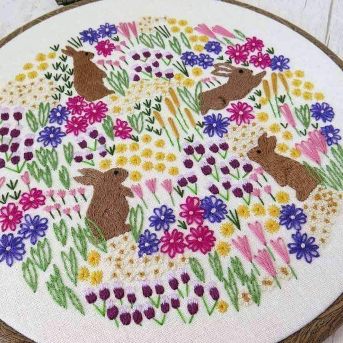 Wild Flowers and Rabbits Hand Embroidery Pattern , PDF Download , StitchDoodles , embroidery hoop kit, embroidery kit for adults, embroidery kit for beginners, embroidery kits for adults, embroidery kits for beginers, modern embroidery kits , StitchDoodles , shop.stitchdoodles.com
