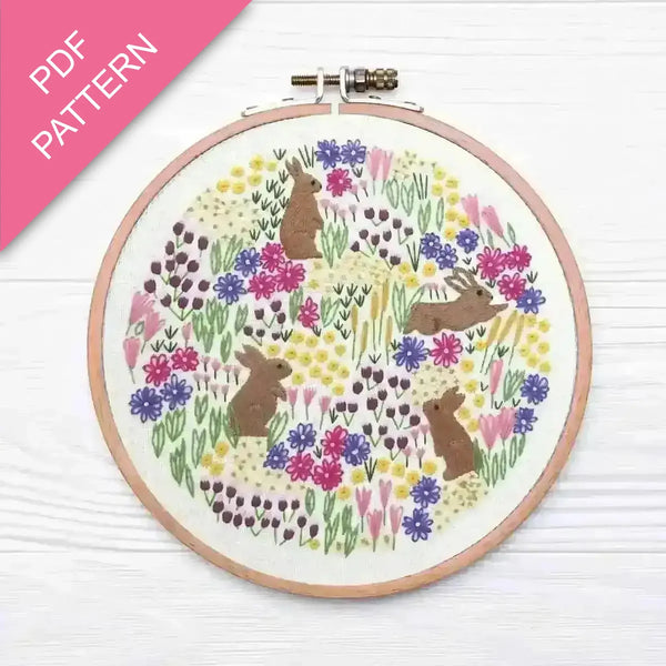 Wild Flowers and Rabbits Hand Embroidery PDF Pattern – StitchDoodles