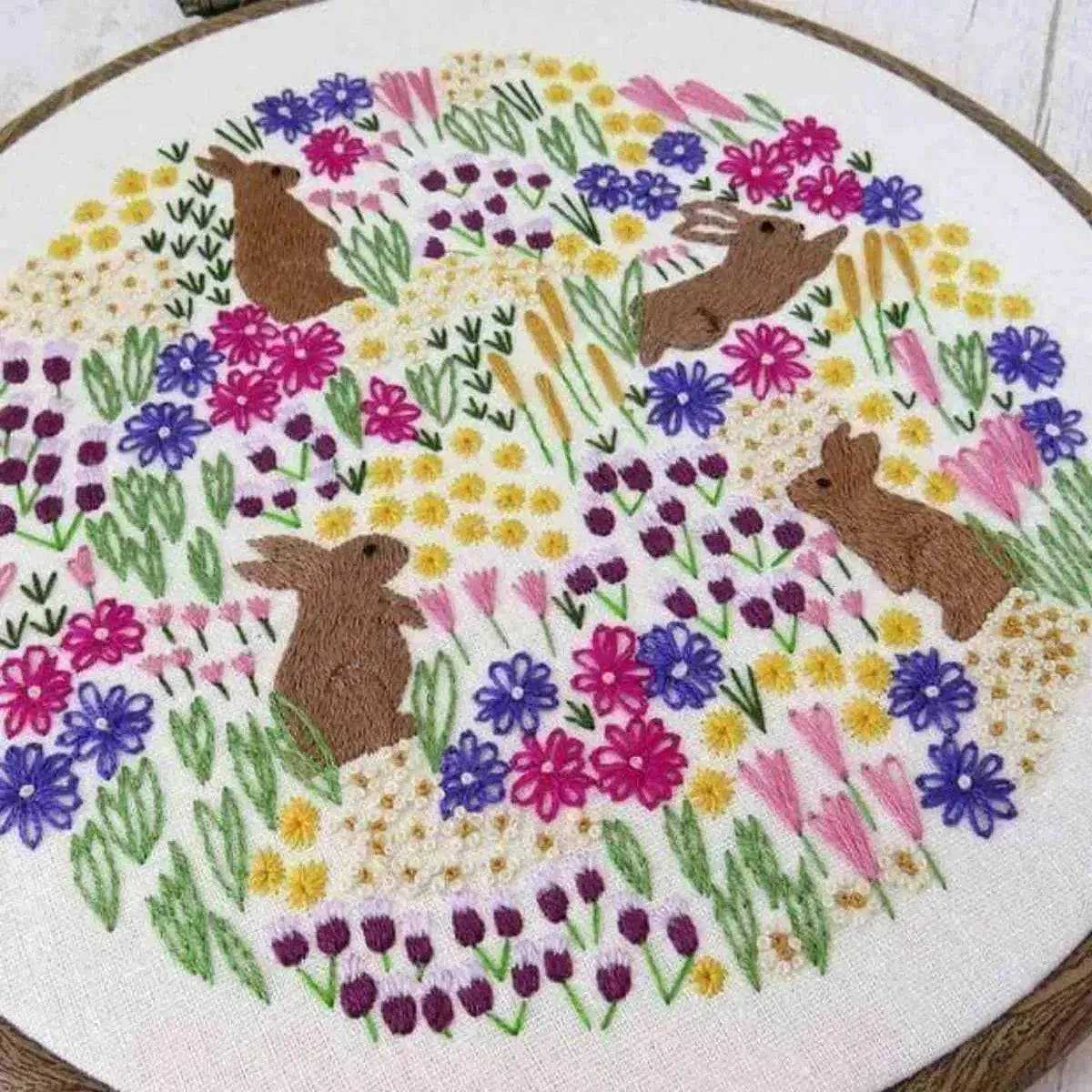 Wild Flowers and Rabbits Hand Embroidery Pattern , PDF Download , StitchDoodles , embroidery hoop kit, embroidery kit for adults, embroidery kit for beginners, embroidery kits for adults, embroidery kits for beginers, modern embroidery kits , StitchDoodles , shop.stitchdoodles.com