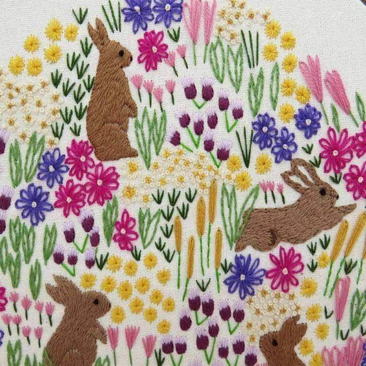 Wild Flowers and Rabbits Hand Embroidery Pattern , PDF Download , StitchDoodles , embroidery hoop kit, embroidery kit for adults, embroidery kit for beginners, embroidery kits for adults, embroidery kits for beginers, modern embroidery kits , StitchDoodles , shop.stitchdoodles.com
